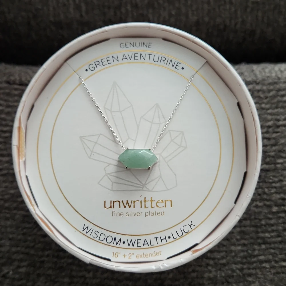 Unwritten Fine Silver Plated Genuine Stone Necklace Green Aventurine